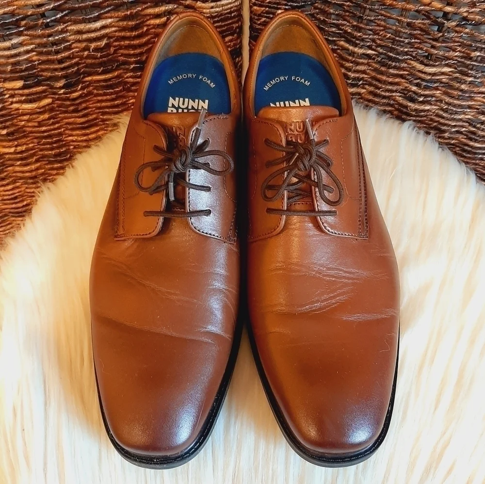 Nunn Bush Men's 11 Brown Baxter Leather Plain Toe Oxford Dress Shoes Memory Foam